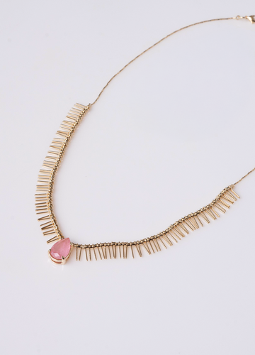 Colar Franja Boho com Gota Rosa